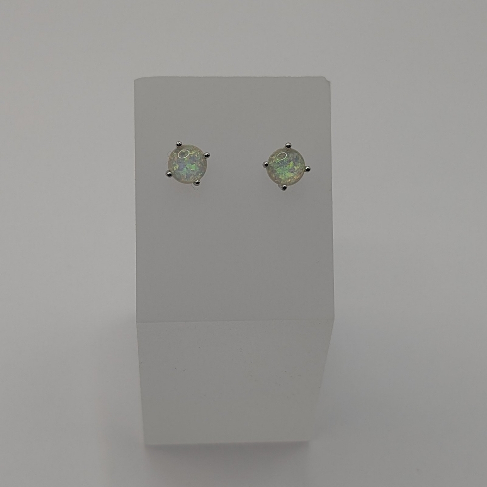 6MM White Fire Opal Gold Setting Stud Earrings Screw On